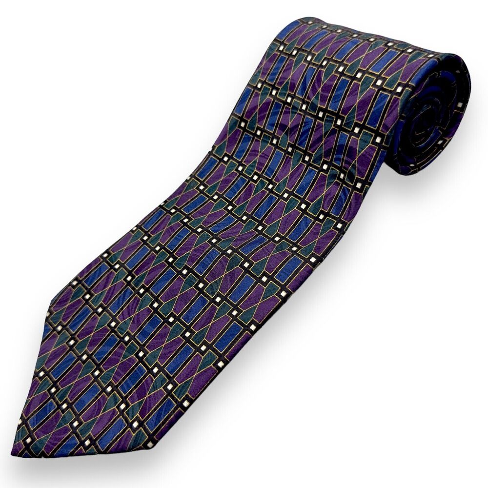 Tutto Matto 100% Silk Dress Tie Made in Italy Bold Geographic Print 57"‎ 3.75"